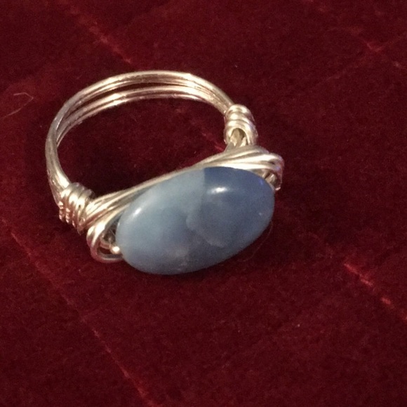 Blue Jade silver plated wire wrapped ring.💍 - Picture 6 of 8